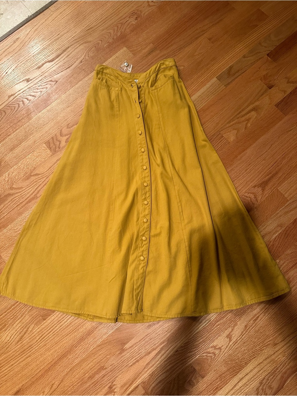 Maeve Mustard Yellow Button-Front A-Line Skirt - Picture 3 of 4